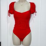 Lovers + Friends  Jupiter Bodysuit Ruched Bow Red XS Coquette Holiday Chic NWT Photo 4