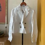 Madewell Double-Breasted Crop Blazer in 100% Linen Buttons White NWT $198 Size 2 Photo 2