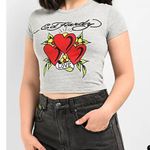 Ed Hardy  Gray Crop Top with Red Hearts Photo 2