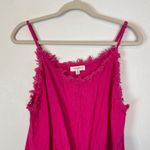 Umgee  Women's 1XL Hot Pink Fray Tie Front Linen‎ Blend Tank Top Spaghetti Strap Photo 1