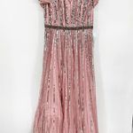 Mac Duggal 5444 Striped V Neck Striped Beaded Sequin Gown 16 NEW Photo 2