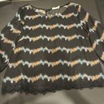 Lush Clothing Black Loose Midi Sleeve Length Lace Trim Blouse Top Photo 0