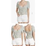 ASTR the Label Blue Ditsy Floral Crop Peplum Ruched Sleeve Top size S Photo 2