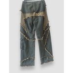 Romwe Punk Star Pattern Raw Trim Flap Pocket Cargo Boyfriend Jeans Denim Small Photo 6