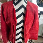 Newport News Vtg  Blazer Jacket Wmn 12 Red Suede Leather Boho Festive Western Photo 6