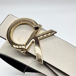 Calvin Klein Cream Belt Gold Buckle Monogram Logo Plaque Reversible Belt Large Photo 9