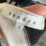 Sandro Black and Off-White Crew Neck Sweater with Bold Stripes and silver detail Photo 5