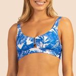Trina Turk Basque Banded Bra Bikini Top Removable Cups Keyhole Floral Blue 4 Photo 0