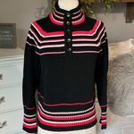 Liz Claiborne  Lizsport Petite Sweater Black Striped Cotton Acrylic Cotton MP Photo 9