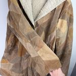 Y2K Leather Patchwork Penny Lane Jacket Coat Sz Large Tan Brown Hooded Photo 6