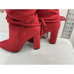 Shoedazzle Womans Aisha Knee Length Boots 8.5 Red Pointed Toe 1/4 Zip Block Heel Photo 3
