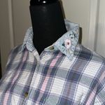 VINTAGE PASTEL FLANNEL PLAID BUTTON UP FLORAL DENIM COLLAR Blue Size M Photo 1