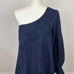 Hill House  The Mila Dress Linen Navy Blue Eyelet Mini One Shoulder Small NWT Photo 8