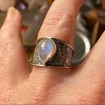 Moonstone Sterling Silver Etched Wide Band Ring Size 9 Silver Photo 2