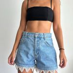Vintage Denim Shorts with lace trim Waist 31'' USA made Blue Photo 1