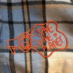 Disney NWOT Disbey Turning Red Panda Blue White Plaid Flannel Shirt Small Oversized Photo 3