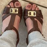 Marc Fisher Leather Brown Open Toe Open Heel Strap Sz 9M Some Ware And S… Photo 1