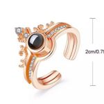 2 in one Rhinestone Crown Ring I Love You 100 Languages Projection open Ring new Photo 3