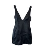 Anthropologie  Plunge Satin Mini Dress NWT Black Sleeveless Size 8 Photo 2