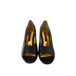 BEVERLY FELDMAN Patent Leather Snake Print Heels Size 7 Black Photo 1