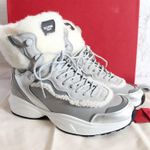 Valentino Garavani Valentino VLogo Metallic Silver Ivory Shearling & Leather High-Top Sneakers Photo 3