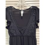 Heart soul Heart & Soul Black Midi Crochet Short Flutter Sleeve Dress Size L Scoop Tie Back Photo 1