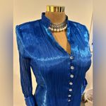 J.R Night By Cailiendo Blue Satin Rhinestone Buttons. Sheer Cuffed Sleeves Sz 8 Photo 2