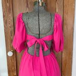 OPT Hot Pink Open Back Scalloped Edge Puff Sleeve Midi Dress Photo 9