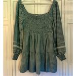 American Eagle  green plaid smocked bust long sleeve dress small Photo 9