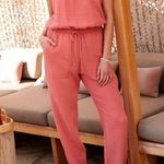 Evereve Women's Coral Gemma Gauzy Cotton Sleeveless Jumpsuit Size L Summer Photo 0