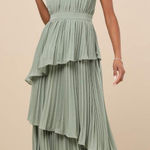 Lulus Women’s Jehona Sage Brush Pleated Classic Tiered Maxi Dress Size XS NEW Photo 0