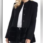 Gal Meets Glam Black wool blend jacket with faux fur hem Photo 0