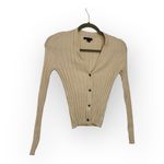 American Eagle  Cream Ribbed Button Front Cropped Cardigan Minimalist S Photo 1