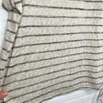 Caslon Women Beige Striped Short Sleeve Drawstring T-Shirt Size L Oatmeal Photo 3