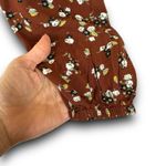 BP Ditsy Brown Floral Long Sleeve Crop Top Lace Neckline Lightweight Smocked XXS Photo 3