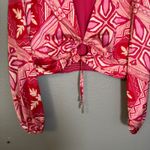 Caroline Constas Pink Tribal Print V Neck Ring Detail Crop Top Long Sleeve Large Photo 4
