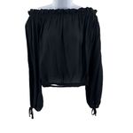 Arden B Off The Shoulder Long Sleeve Tie Ruffle Lace Black Top Photo 1