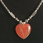 New Heart Shaped Carnelian Agate and Hematite Bead Necklace Gray Photo 1