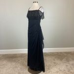 XScape Off the Shoulder Beaded Chiffon Evening Gown Blue Size 14 Long Formal Photo 3