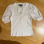 DKNY  Jeans White Top with Eyelet Puff Sleeves Photo 1