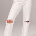 Abercrombie & Fitch ankle straight ultra high rise white distressed jeans 28s Photo 0