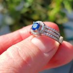 Boutique NEW Platinum Plated Sapphire Pave Diamond Simulant Ring Photo 6