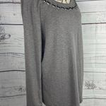 Lane Bryant Tee Shirt Womens 14/16 Gray Faux Leather Ribbon Scoop Neck 3/4 Slvs Photo 0