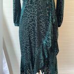 Calvin Klein Green Burnout Velvet Animal Print Faux Wrap Dress Photo 4