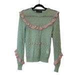 Anna October Mint Green Pink Ruffle Wool Knit Sweater Size Small Photo 1