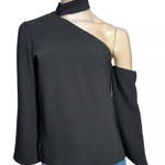 Amanda Uprichard Women's Asymmetric One Shoulder Black L Choker Minimalist Chic Photo 0