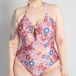 Modcloth  Reese Pink and Blue Floral One-Piece Swimsuit NWT Photo 0