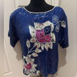 Jean for Joseph Le Bon Blue beaded Sequin Floral Top size large Photo 0