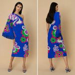 Borgo de Nor Aubrey One Shoulder Crepe Fringe Dress NWT Size 2 US (6 UK) Blue Photo 12