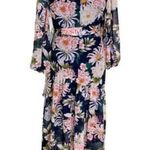 Eliza J Floral Long Sleeve High Low Faux Wrap Midi Dress Navy Size 6 NWT Photo 6